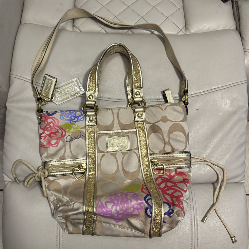 Coach Gold and Multicolor Shoulder Bag